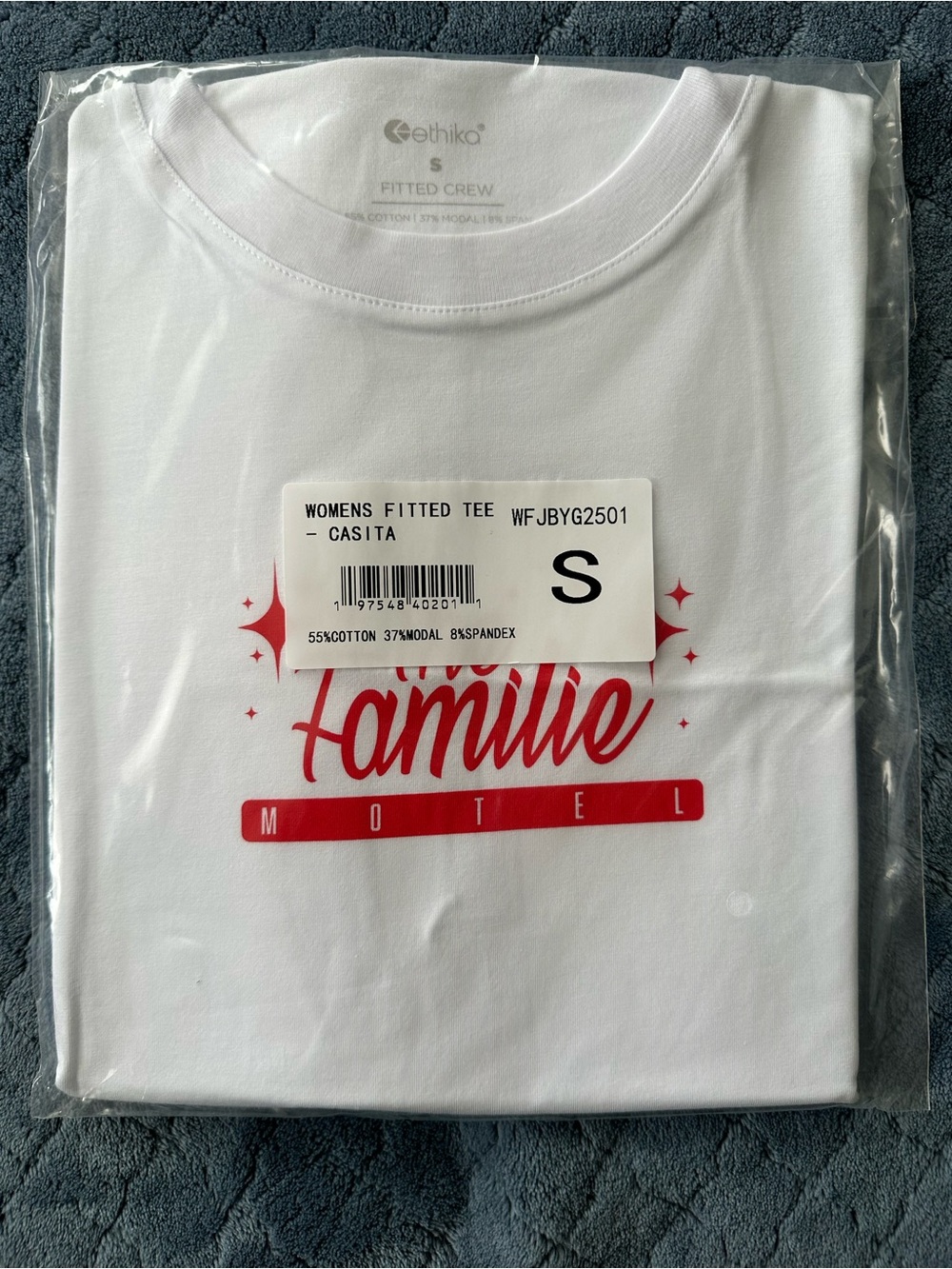 ethika White Short Sleeve Tee with Red Script Graphic